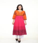 Cotton Magenta Anarkali Block Printed Kurta