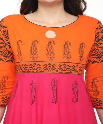 Cotton Magenta Anarkali Block Printed Kurta 4