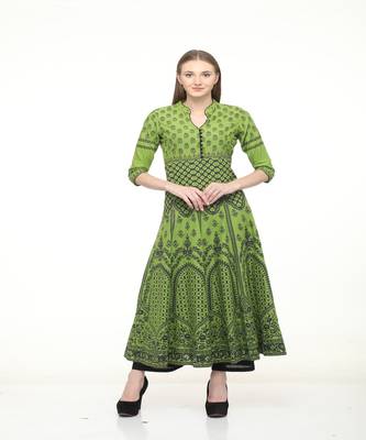 Cotton anarkali Green Kurta 1