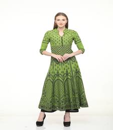 Cotton anarkali Green Kurta