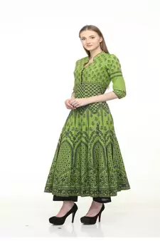 Cotton anarkali Green Kurta