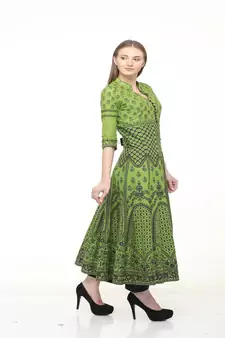 Cotton anarkali Green Kurta