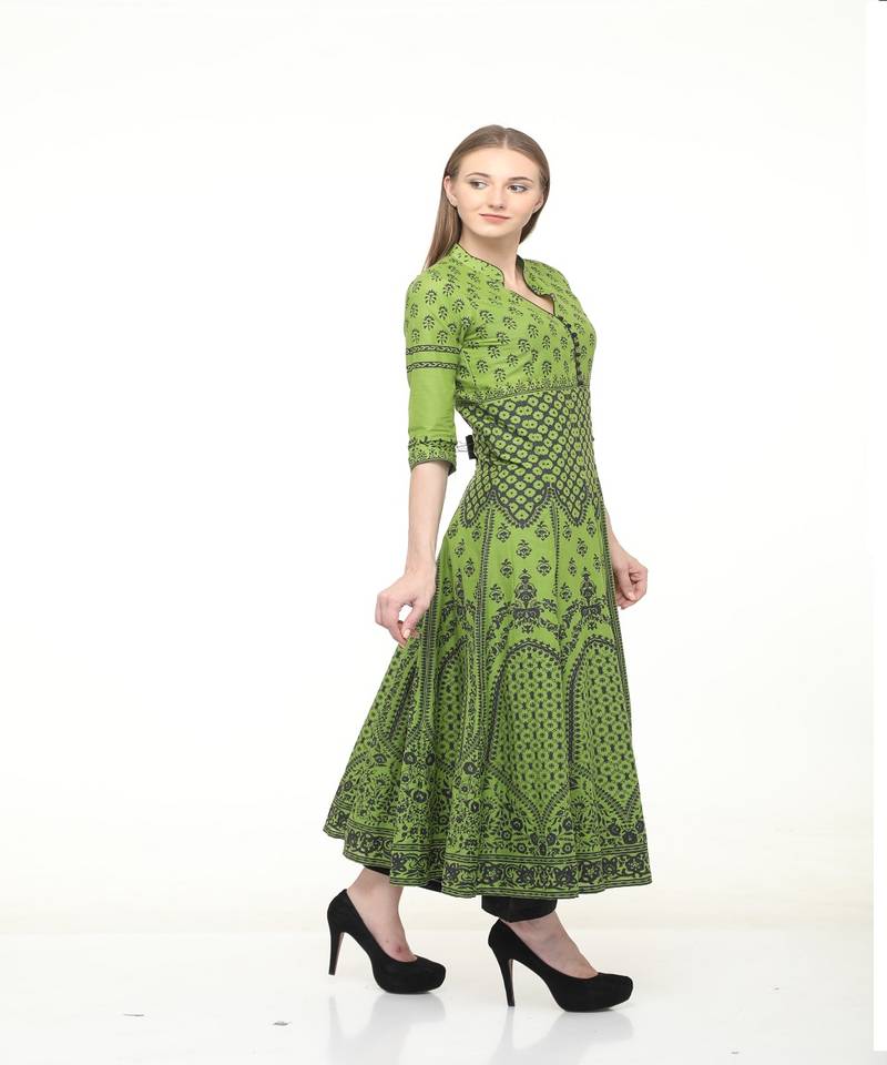 Cotton anarkali Green Kurta
