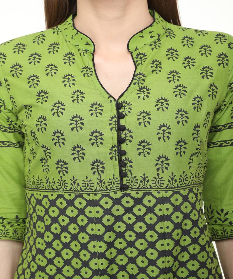 Cotton anarkali Green Kurta