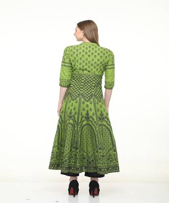 Cotton anarkali Green Kurta 5