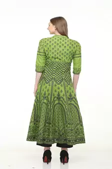 Cotton anarkali Green Kurta