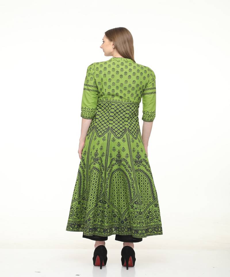 Cotton anarkali Green Kurta