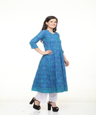 Cotton Blue anarkali Screen Print Kurta 3