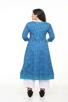 Cotton Blue anarkali Screen Print Kurta