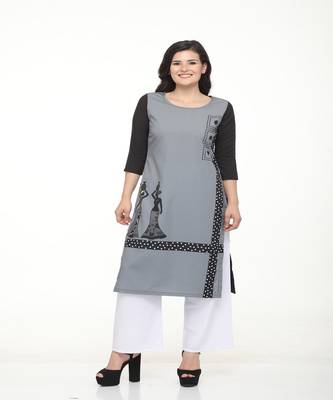 Crepe Grey Straight digital Kurta 1