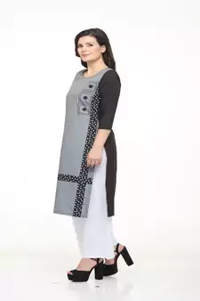 Crepe Grey Straight digital Kurta