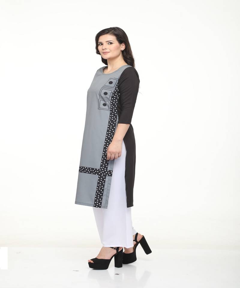 Crepe Grey Straight digital Kurta