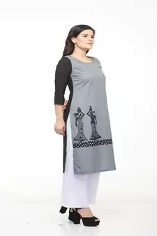 Crepe Grey Straight digital Kurta