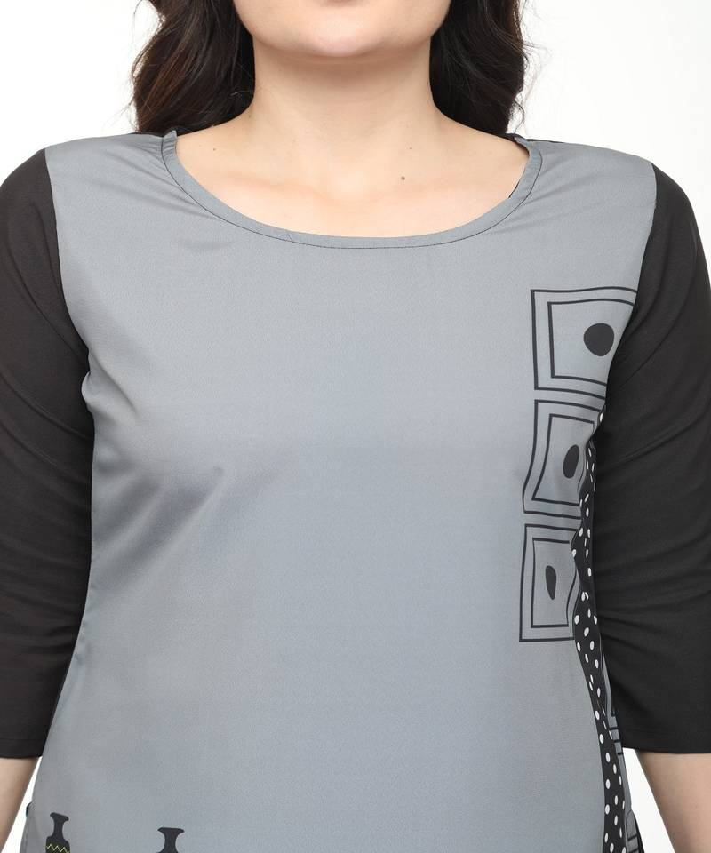 Crepe Grey Straight digital Kurta