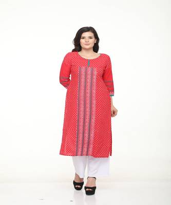 Cotton Red Straight Block Printed Kurta 1