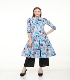 Raw Silk Grey A-Line Floral Kurta