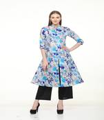 Raw Silk Grey A-Line Floral Kurta