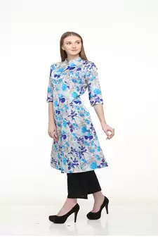 Raw Silk Grey A-Line Floral Kurta