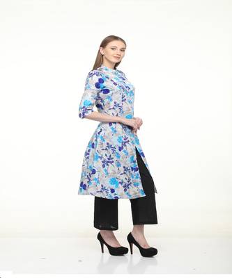 Raw Silk Grey A-Line Floral Kurta 3