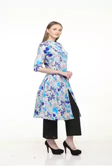 Raw Silk Grey A-Line Floral Kurta