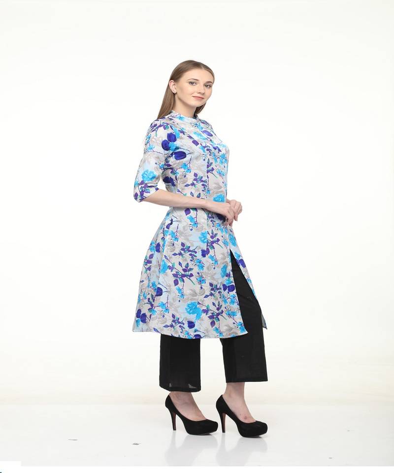 Raw Silk Grey A-Line Floral Kurta