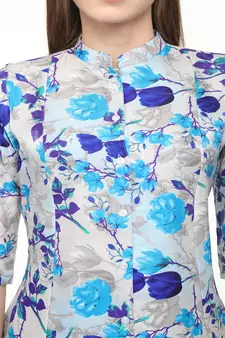 Raw Silk Grey A-Line Floral Kurta