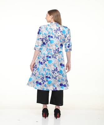 Raw Silk Grey A-Line Floral Kurta 5