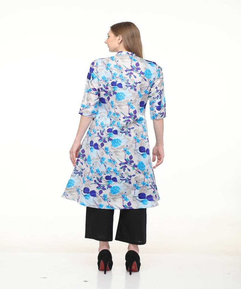 Raw Silk Grey A-Line Floral Kurta