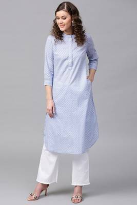 Blue printed cotton ethnic-kurtis 1