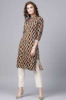 Beige printed cotton ethnic-kurtis 1