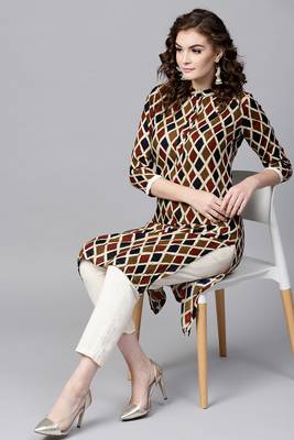 Beige printed cotton ethnic-kurtis 2