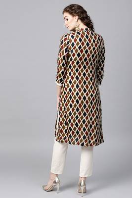 Beige printed cotton ethnic-kurtis 3