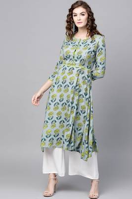 Blue printed rayon ethnic-kurtis 1