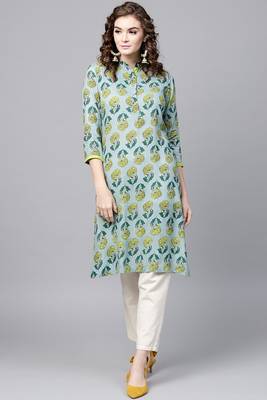 Blue printed rayon ethnic-kurtis 1