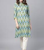 Blue printed rayon ethnic-kurtis