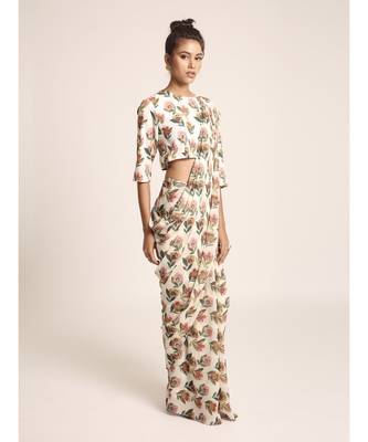 Cream Printed Choli and Saree 2
