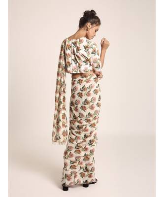 Cream Printed Choli and Saree 3
