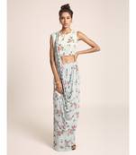 Blue Printed Saree with blue choli