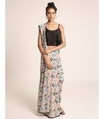 Black Two Layer Top with Cream Printed Saree