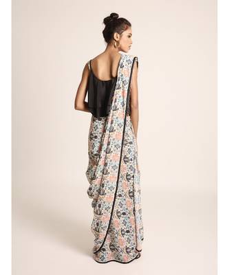 Black Two Layer Top with Cream Printed Saree 3
