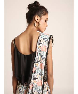 Black Two Layer Top with Cream Printed Saree 4