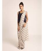 Navy Top with Cream Printed Saree