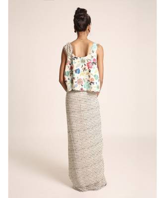 Cream Printed Top with Saree 3
