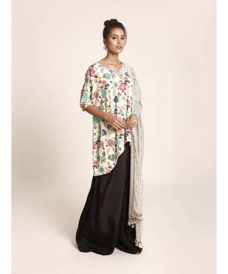Payal Singhal Black Colour Art Crepe Palazzo and Cream Printed Art Georgette Dupatta 1