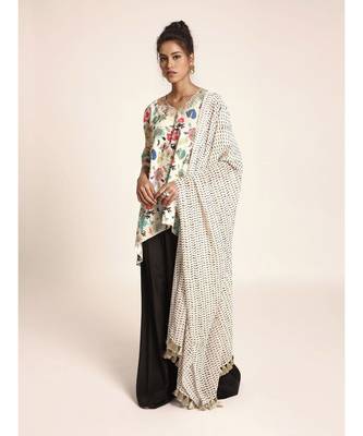 Payal Singhal Black Colour Art Crepe Palazzo and Cream Printed Art Georgette Dupatta 2