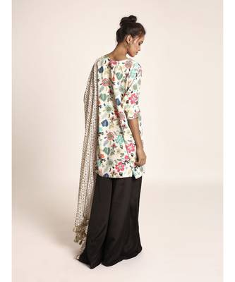 Payal Singhal Black Colour Art Crepe Palazzo and Cream Printed Art Georgette Dupatta 3