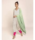 Payal Singhal Hot Pink Colour Soft Net Churidar and Green Colour Art Georgette Dupatta