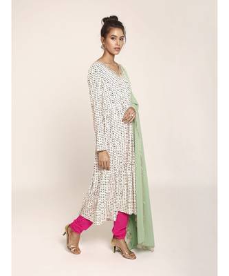 Payal Singhal Hot Pink Colour Soft Net Churidar and Green Colour Art Georgette Dupatta 2