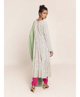 Payal Singhal Hot Pink Colour Soft Net Churidar and Green Colour Art Georgette Dupatta 3