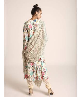 Payal Singhal Cream Printed Art Crepe Kurta with Soft Net Churidar and Cream Printed Art Georgette Dupatta 3